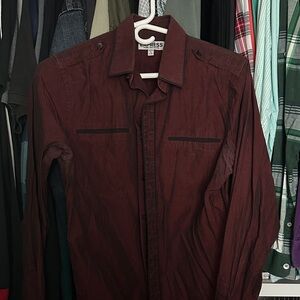 Express Burgundy Dress Shirt with Black Details